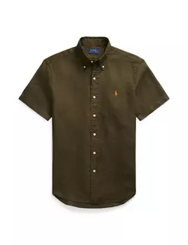 Льняная рубашка индивидуального кроя с коротким рукавом Polo Ralph Lauren, синий