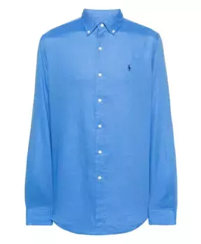 Льняная рубашка It с длинными рукавами и вышитым логотипом Polo Ralph Lauren, синий