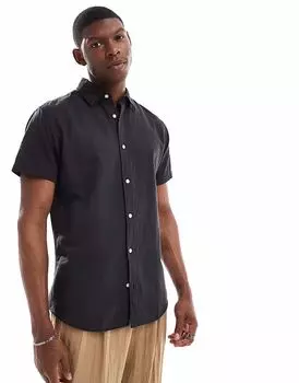 Льняная рубашка Jack & Jones с короткими рукавами черного цвета