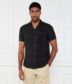 Льняная рубашка Эллино Straight fit Hugo, черный