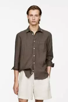 Льняная рубашка классического кроя Arket, коричневый