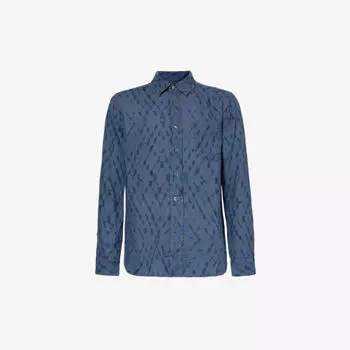 Льняная рубашка классического кроя с длинными рукавами и принтом тай-дай 120% Lino, синий