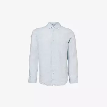 Льняная рубашка классического кроя с длинными рукавами giles Orlebar Brown, синий