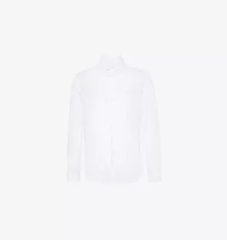 Льняная рубашка классического кроя с длинными рукавами и изогнутым подолом Giorgio Armani, белый