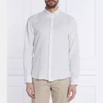 Льняная рубашка классического кроя S-liam Boss, белый