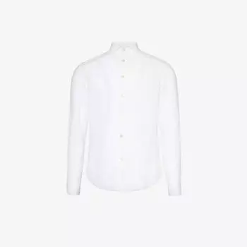 Льняная рубашка классического кроя с раздвинутым воротником Eleventy, белый