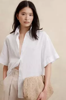 Льняная рубашка короткого квадратного кроя Banana Republic, белый