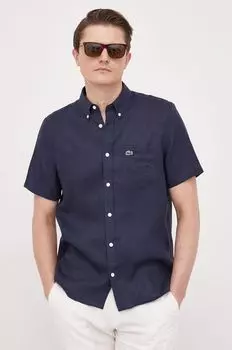 Льняная рубашка Lacoste, темно-синий