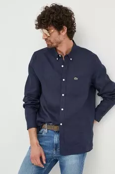 Льняная рубашка Lacoste, темно-синий