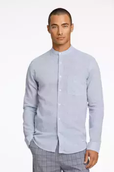 Льняная рубашка LINDBERGH с воротником-стойкой из смеси льна и хлопка, цвет Lt Blue