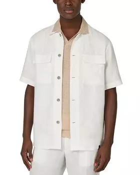 Льняная рубашка на пуговицах Overshirt Boggi Milano, белый