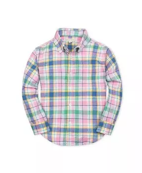 Льняная рубашка на пуговицах с длинными рукавами для мальчиков, для младенцев Hope & Henry, мультиколор