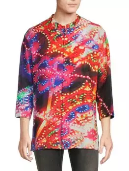 Льняная рубашка на пуговицах с карнавальным воротником Dolce & Gabbana, цвет Luminarie Multi