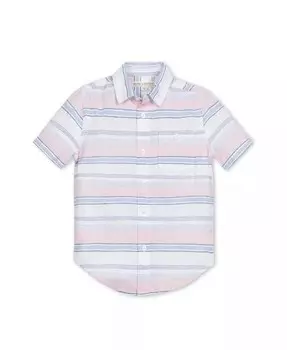 Льняная рубашка на пуговицах с короткими рукавами для мальчиков, детская Hope & Henry, синий