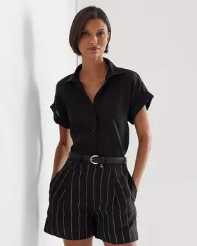 Льняная рубашка на пуговицах с рукавами «летучая мышь» Lauren Ralph Lauren, черный