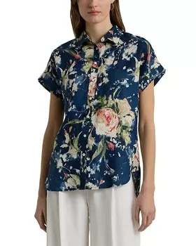 Льняная рубашка на пуговицах с рукавами «летучая мышь» Lauren Ralph Lauren, синий