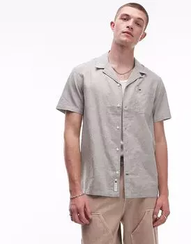 Льняная рубашка на пуговицах Tommy Jeans в выстиранном зеленом цвете