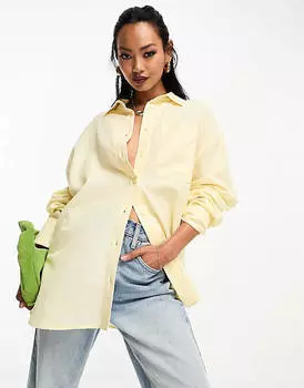 Льняная рубашка нейтрального цвета ASOS DESIGN