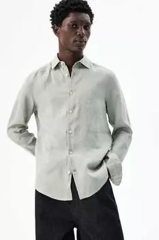 Льняная рубашка облегающего кроя H&M, зеленый