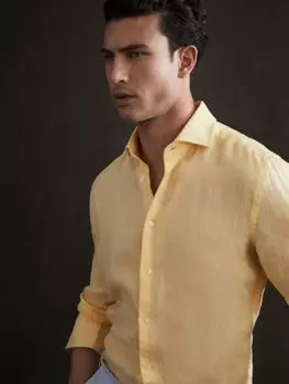Льняная рубашка обычного кроя Reiss Ruban, лимонный
