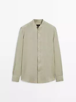 Льняная рубашка обычного кроя с воротником-стойкой Massimo Dutti, синий