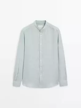 Льняная рубашка обычного кроя с воротником-стойкой Massimo Dutti, зеленый