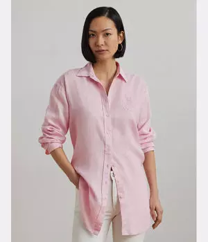 Льняная рубашка Oversize fit Lauren Ralph Lauren, розовый