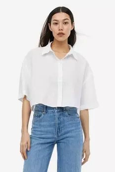Льняная рубашка оверсайз H&M, белый