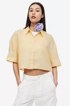 Льняная рубашка оверсайз H&M, светло-желтого