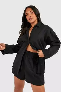 Льняная рубашка оверсайз плюс Boohoo, черный