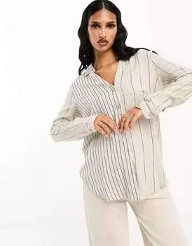Льняная рубашка оверсайз в смешанную полоску River Island с камнем