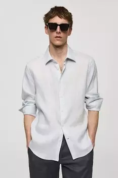 Льняная рубашка Parrot стандартного кроя Mango, светло-голубой