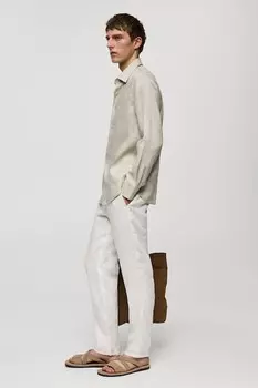 Льняная рубашка Parrot стандартного кроя Mango, хаки