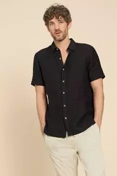 Льняная рубашка пемброк с короткими рукавами White Stuff, черный