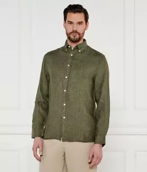 Льняная рубашка пигментно окрашенная Regular fit Tommy Hilfiger, хаки