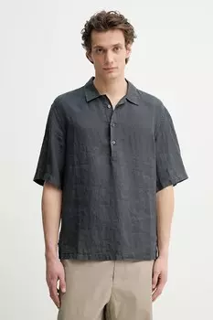 Льняная рубашка Polo Mola Barena Venezia, серый