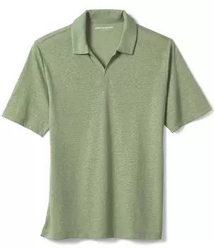 Льняная рубашка-поло с короткими рукавами и v-образным вырезом Johnston & Murphy, зеленый