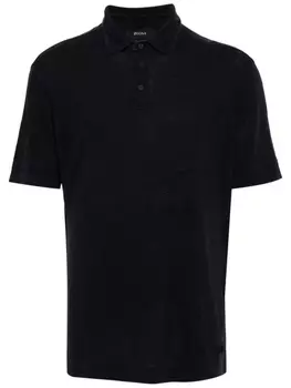 Льняная рубашка-поло с короткими рукавами Zegna, синий