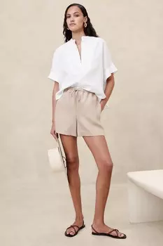 Льняная рубашка поповер с коротким рукавом Banana Republic, белый