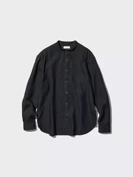 Льняная рубашка премиум-класса дедушкин воротник Uniqlo, черный