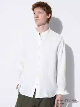 Льняная рубашка премиум-класса дедушкин воротник Uniqlo, белый