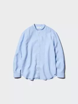 Льняная рубашка премиум-класса дедушкин воротник Uniqlo, синий