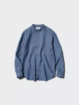 Льняная рубашка премиум-класса дедушкин воротник Uniqlo, синий
