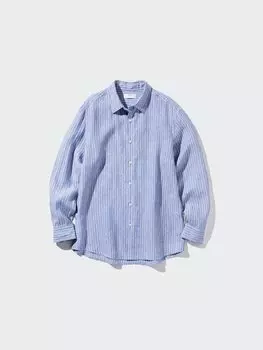 Льняная рубашка премиум-класса regular fit в полоску Uniqlo, цвет 64 синий
