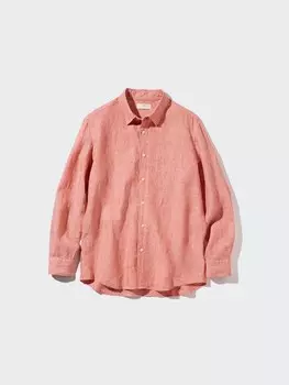 Льняная рубашка премиум-класса Uniqlo, цвет 24 оранжевый