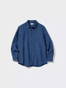 Льняная рубашка премиум-класса Uniqlo, цвет 67 синий
