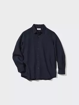 Льняная рубашка премиум-класса Uniqlo, цвет 69 синий