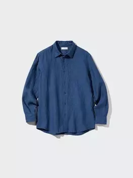 Льняная рубашка премиум-класса Uniqlo, синий