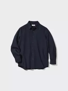 Льняная рубашка премиум-класса Uniqlo, синий