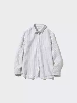 Льняная рубашка премиум-класса в полоску Uniqlo, цвет 02 серый